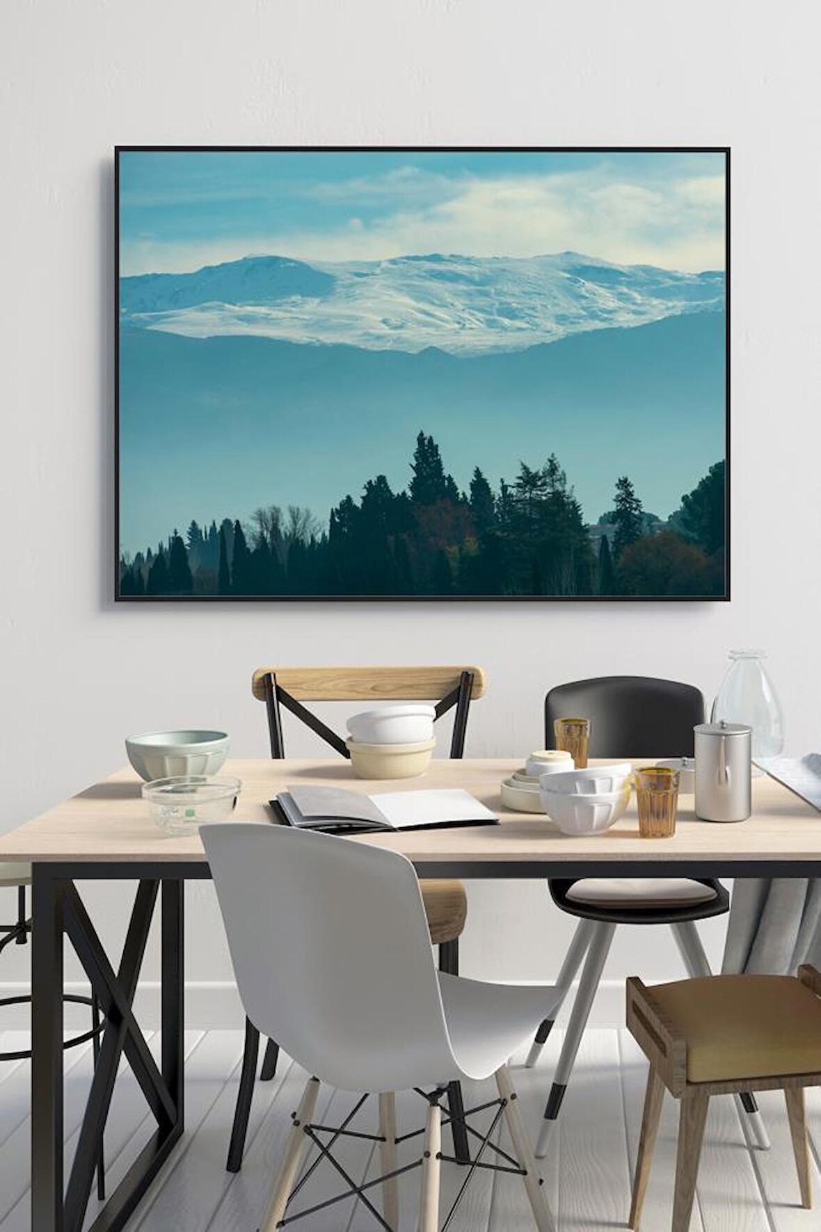 60 x 70 cm İspanya Dağları Desenli Cam Tablo 4mm Temperli Camdır