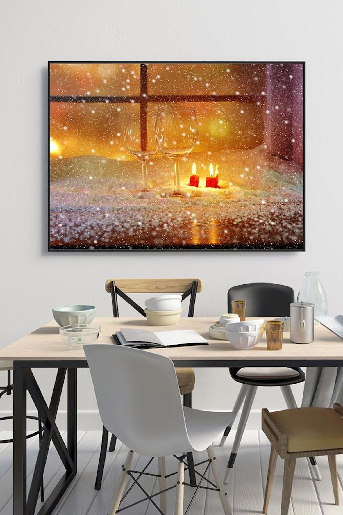 60 x 70 cm Kış 2 Desenli Cam Tablo 4mm Temperli Camdır