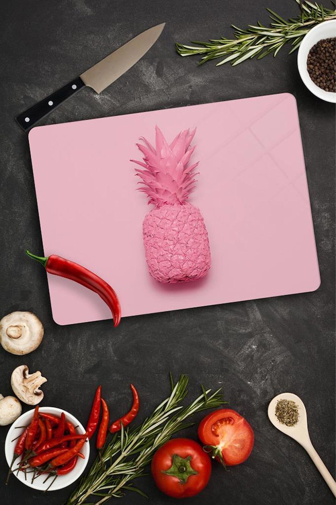 29x34 cm Pembe Ananas Cam Kesme Tablası/Tahtası