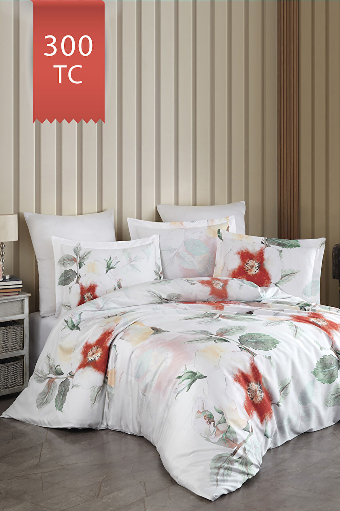 Varol Royal Saten 300TC Nevresim Takımı (Çift Nevresimli) Family Size  - ARUNA