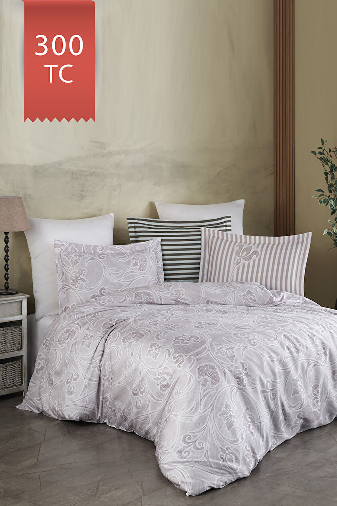 Varol Royal Saten 300TC Nevresim Takımı (Çift Nevresimli) Family Size  - GRİDA