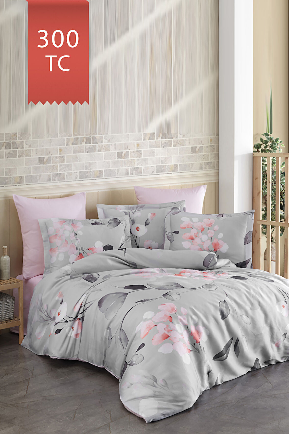 Varol Royal Saten 300TC Nevresim Takımı (Çift Nevresimli) Family Size  - MARİA