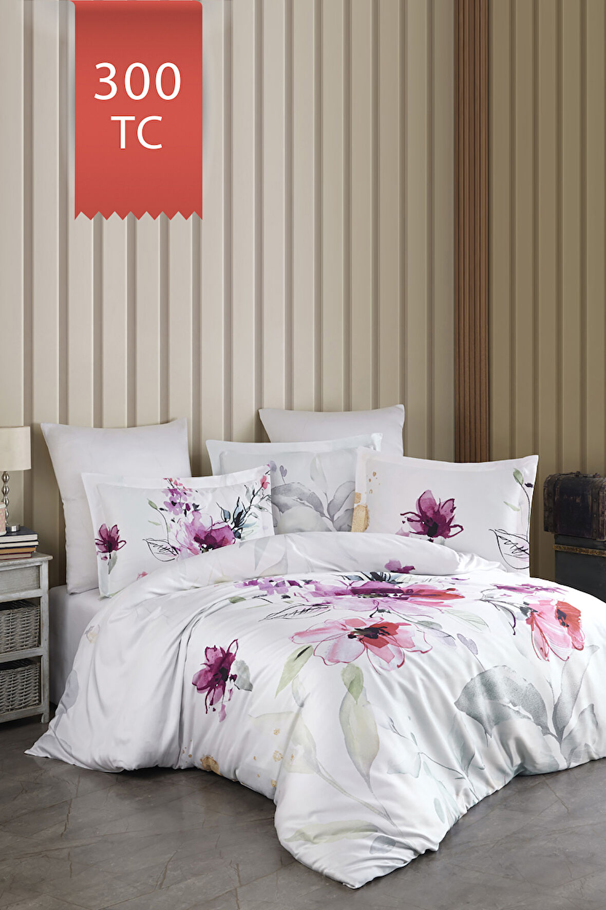 Varol Royal Saten 300TC Nevresim Takımı (Çift Nevresimli) Family Size  - VERONA