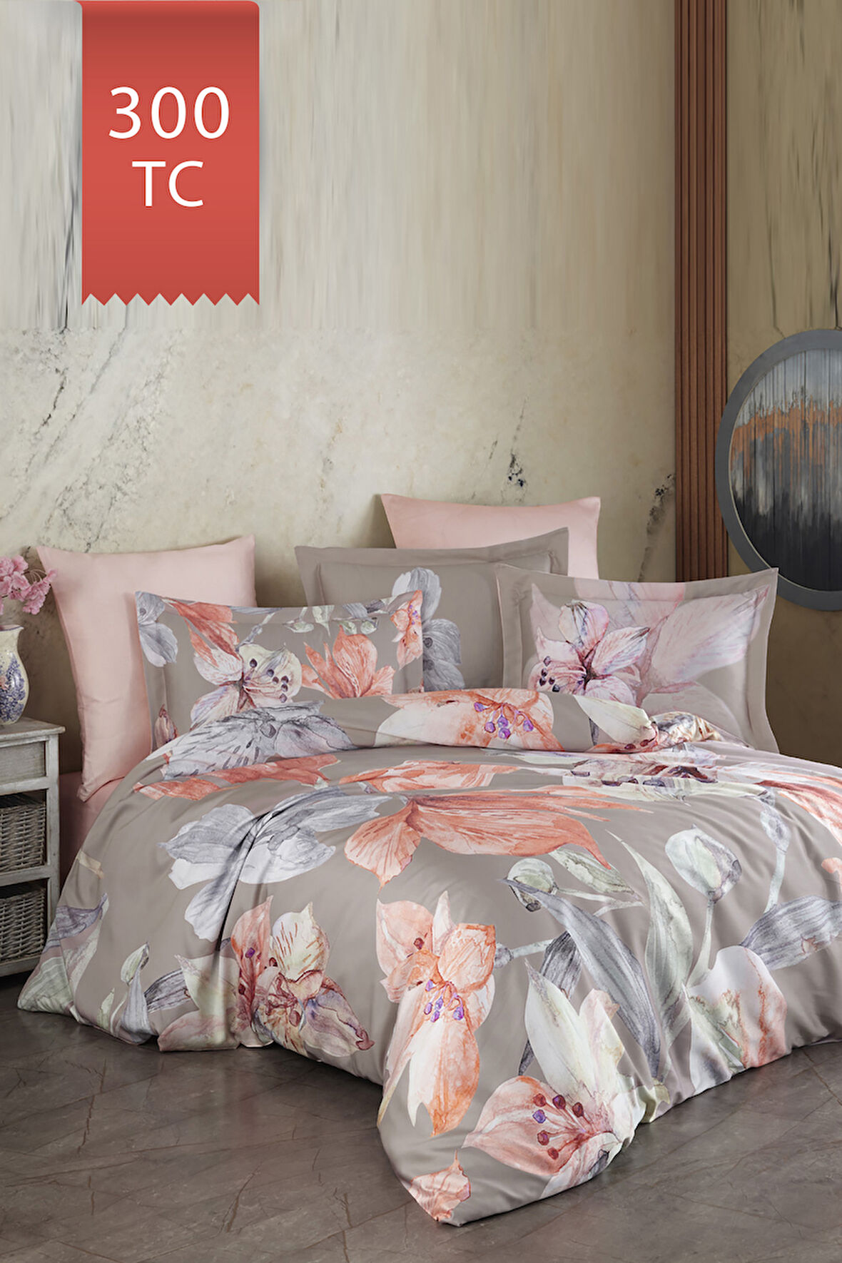 Varol Royal Saten Çift Kişilik 300TC Nevresim Takımı  - ERİCA