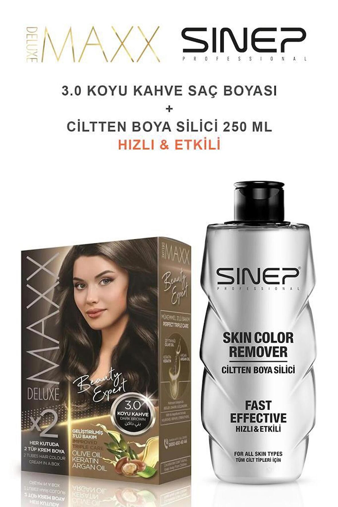 Maxx Deluxe Saç Boyası 3.0 Koyu Kahve-Profesyonel Cillten Boya Silici Set