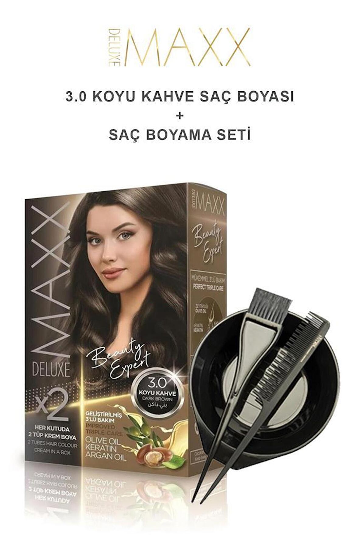 Maxx Deluxe Saç Boyası 3.0 Koyu Kahve-Boyama Seti