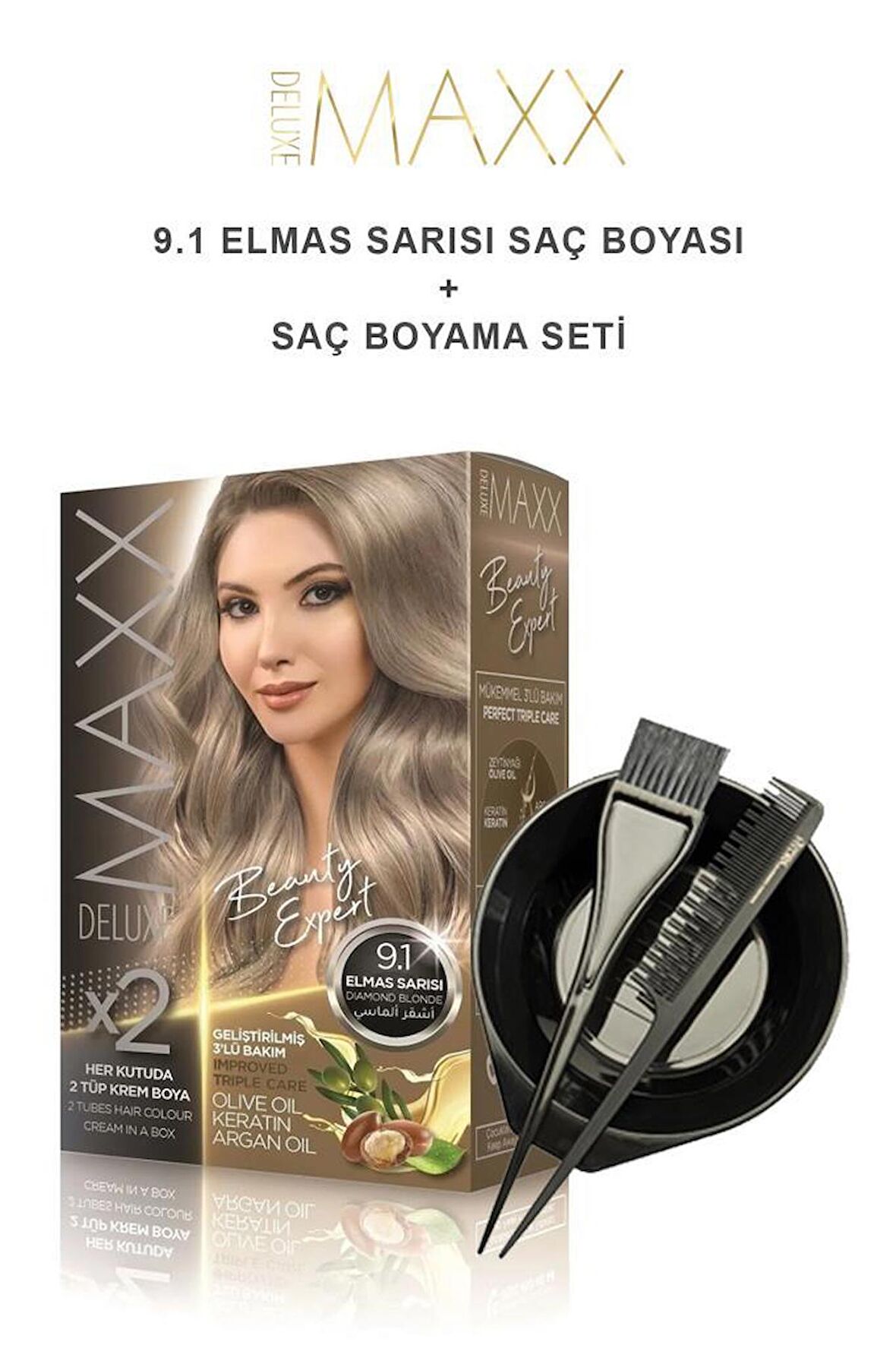 Maxx Deluxe Saç Boyası 9.1 Elmas Sarısı-Boyama Seti