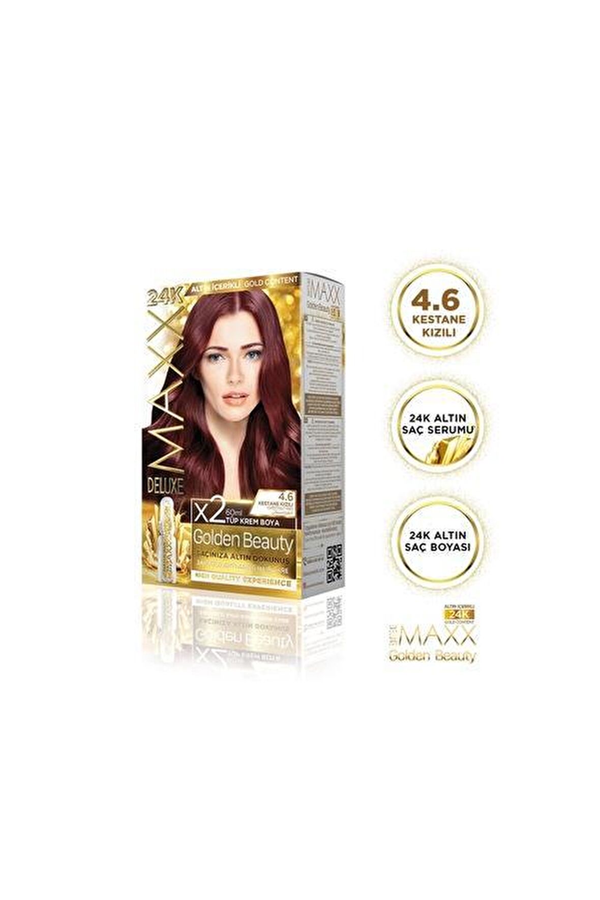 Maxx Deluxe Golden Altın İçerikli Saç Boyası 4.6 Kestane Kızılı