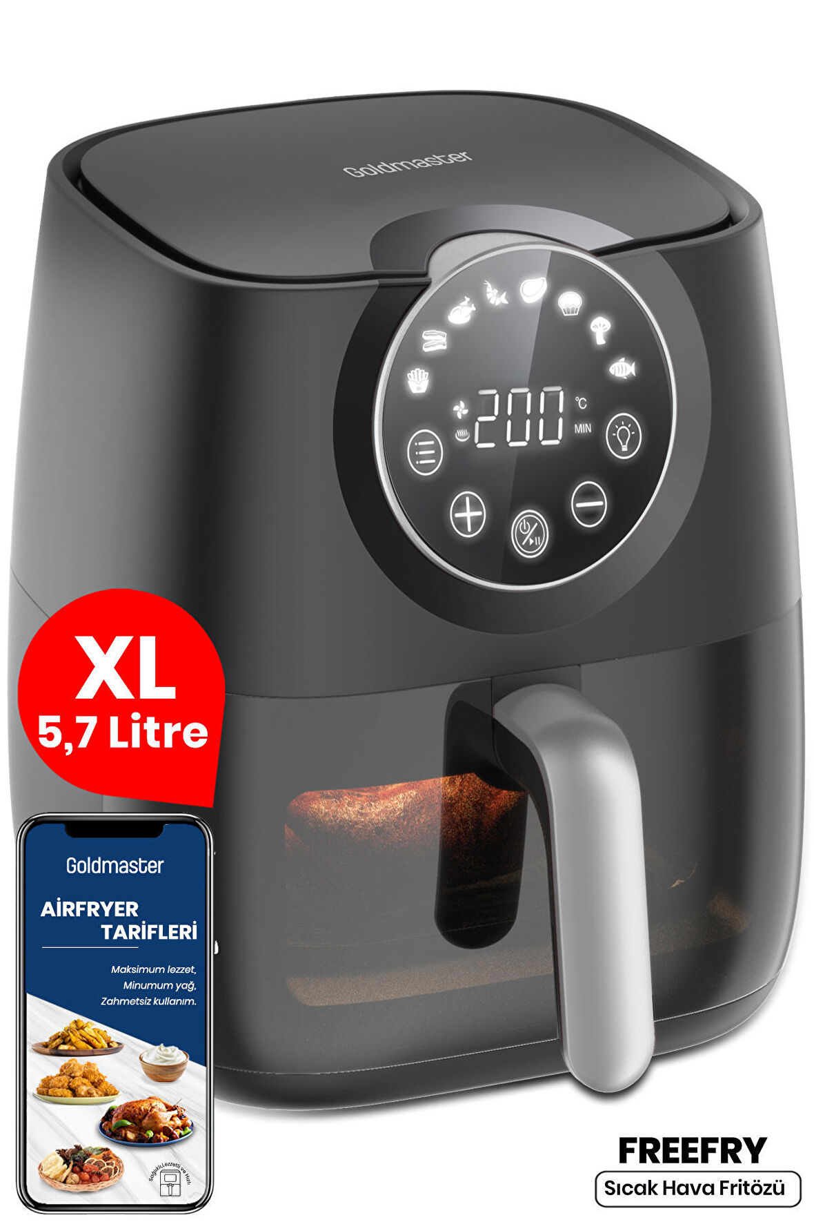 Gold Master Freefry 5.7 lt Yağsız Airfryer Siyah