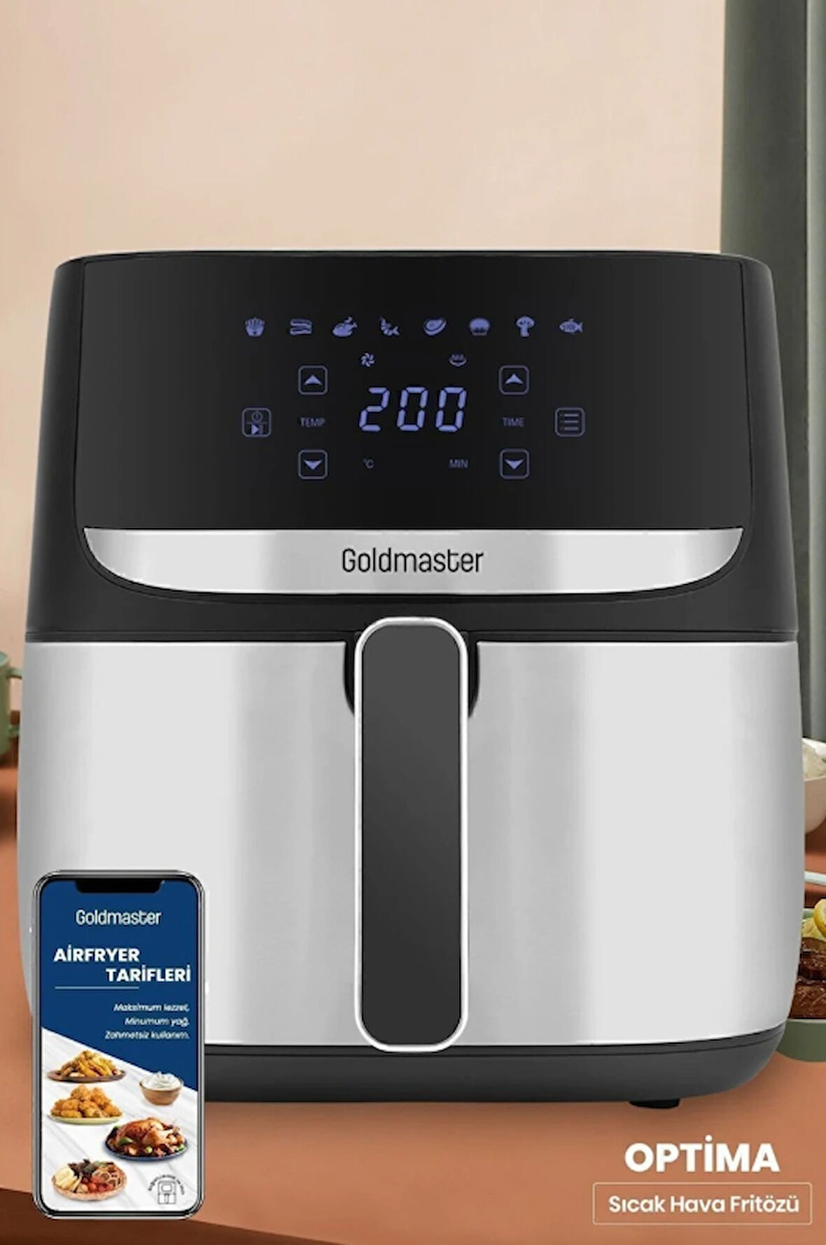 Optima 1700 Watt XL Dijital Dokunmatik 8 Ön Programlı Airfryer Yağsız Kızartma Sıcak Hava Fritöz