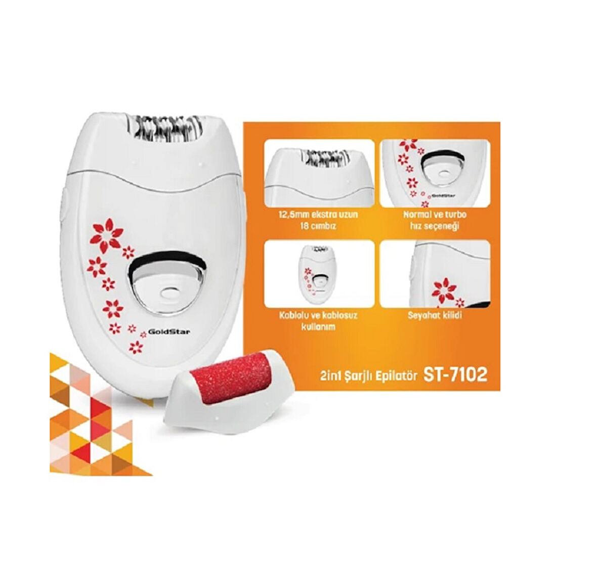 Goldstar ST-7102 Şarjlı Epilatör ve Topuk Törpüsü Seti
