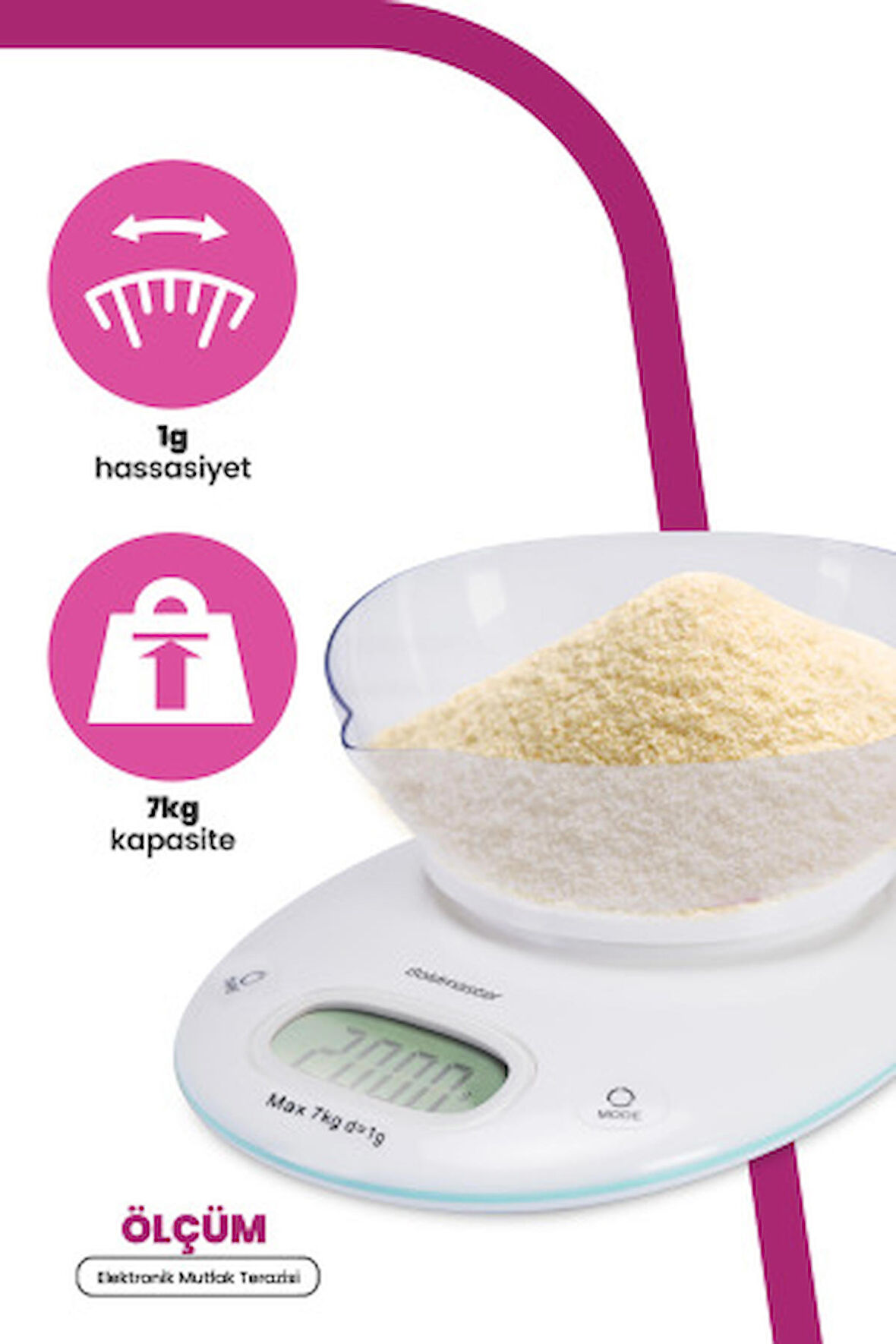 Ölçüm Geniş Led Ekranlı Dokunmatik Dijital Hassas 1gr-7kg Mutfak Tartısı Terazisi