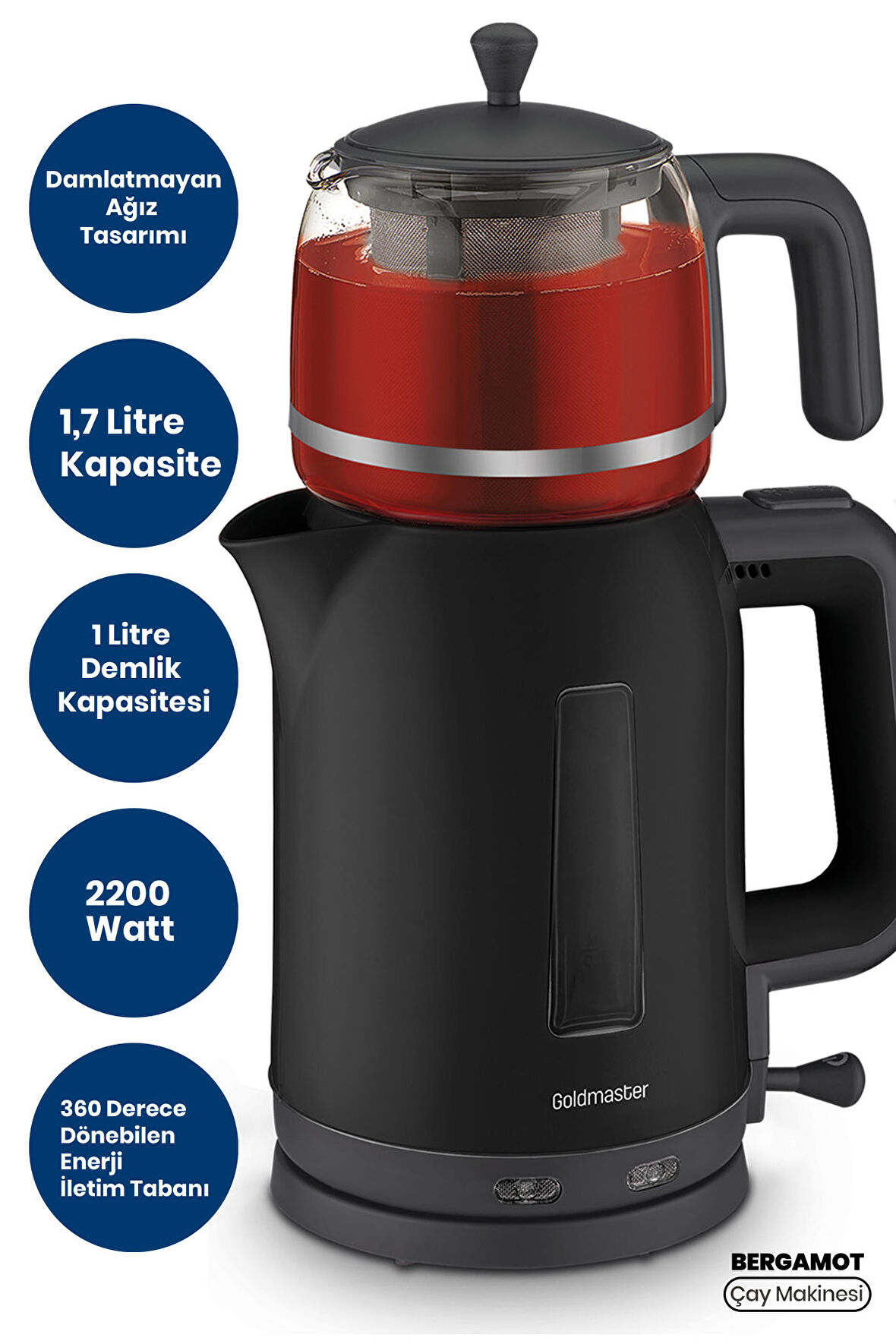 Gold Master Bergamot 2200 W Çay Makinesi Siyah 