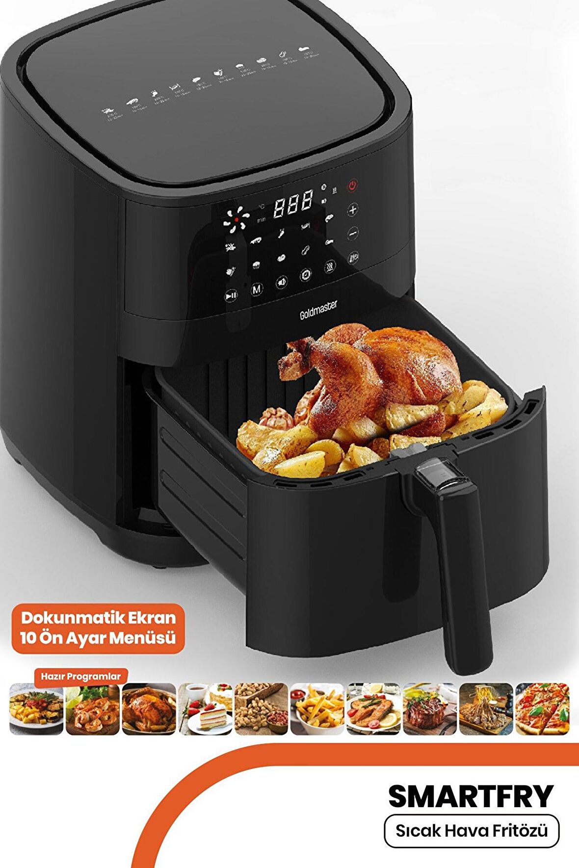 Smartfry Dijital Dokunmatik 10 Ön Ayarlı 6 Litre Airfryer Yağsız Kızartma Sıcak Hava Fritöz