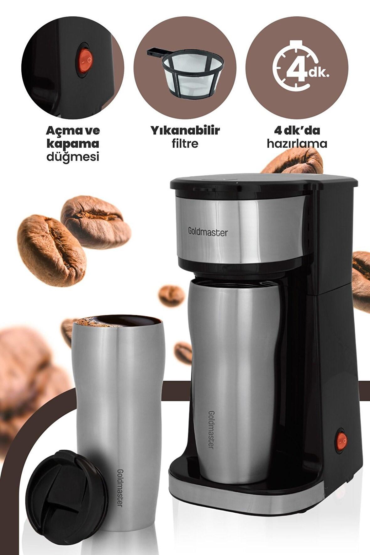 Gold Master Gm-7365 Solo Gri Filtre Kahve Makinesi