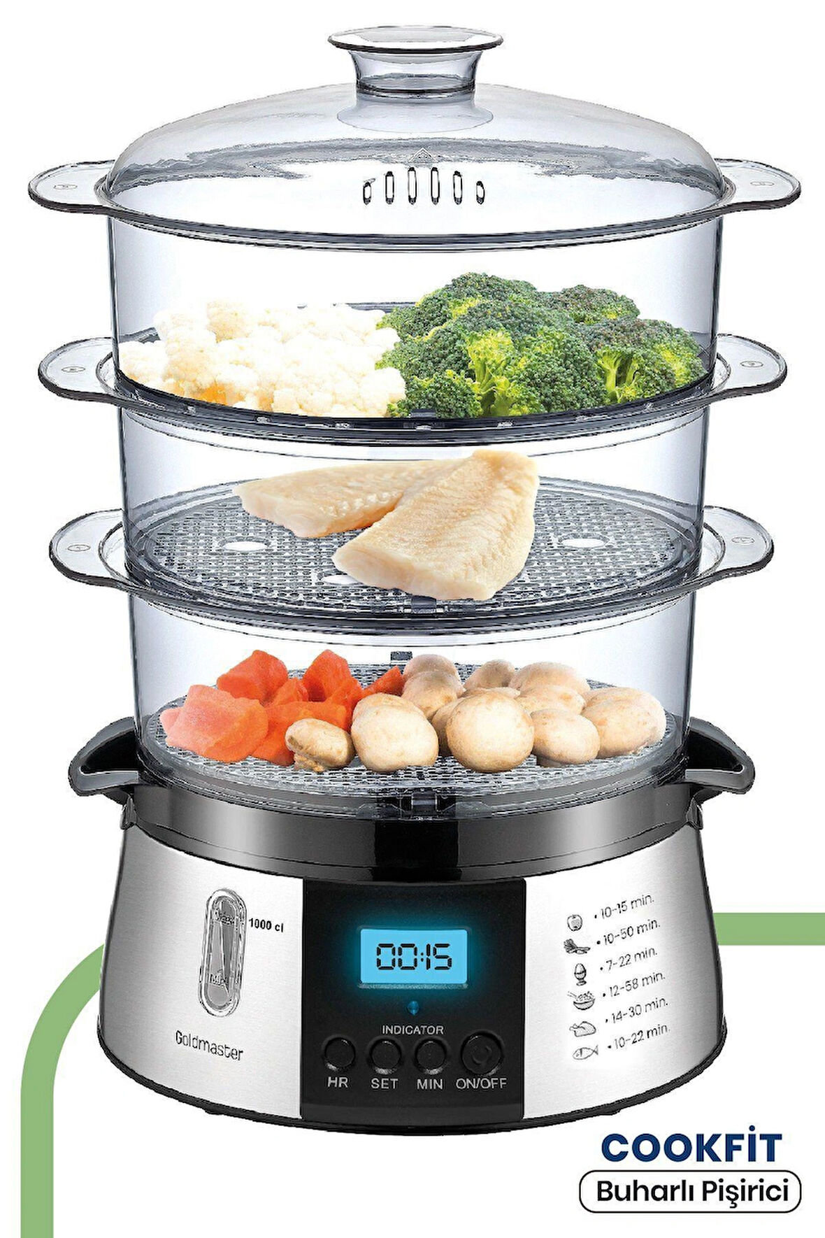 GOLDMASTER COOKFİT DİJİTAL EKRANLI 120 DK ZAMAN AYARLI 10 LİTRE DİJİTAL BUHARLI PİŞİRİCİ