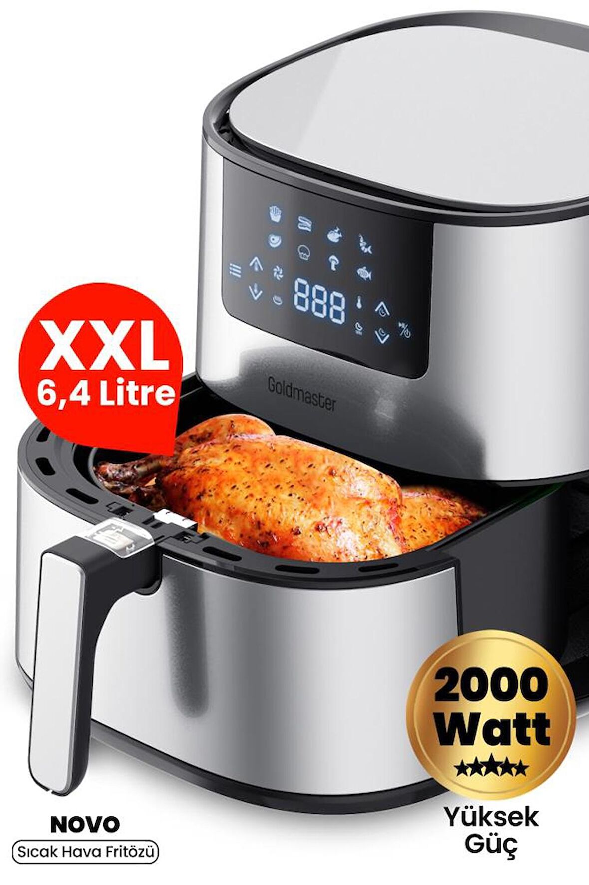 Gold Master GM-7483 Novo 6.4 lt Yağsız Airfryer Inox