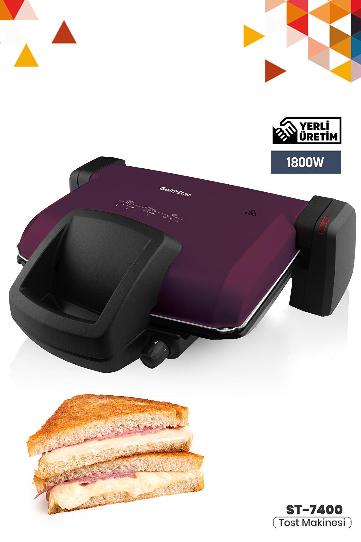 Goldstar ST7400 Mor 1800 W Teflon Tost Makinesi