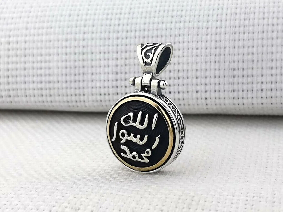 Allah Resulu Muhammet Sav Yazılı Ortası Dönen  925 Ayar Gümüş Erkek Kolye Ucu