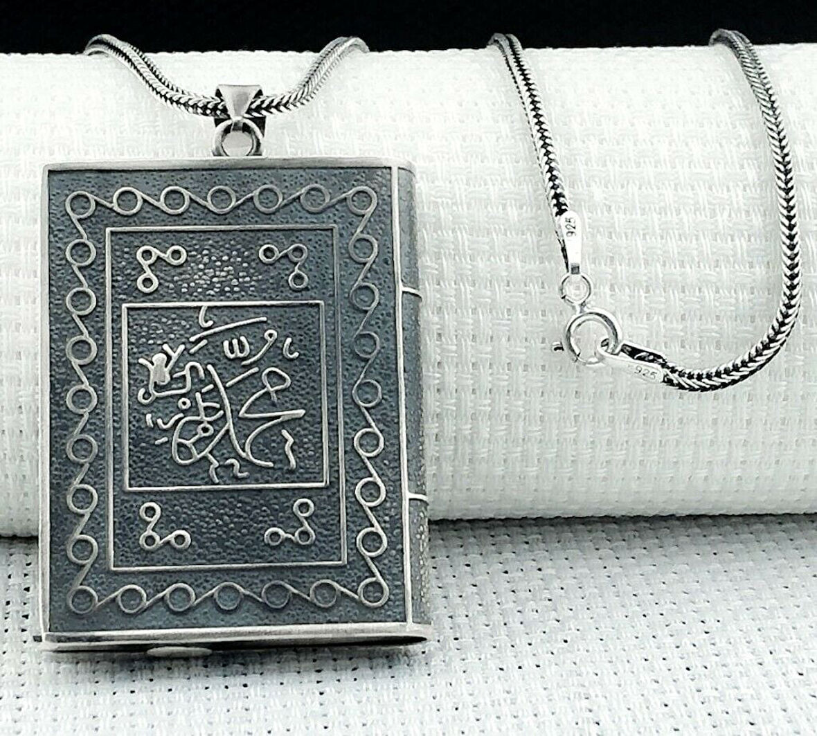 Allah Muhammet Yazılı Cevşeni Kebir Dualı 925 Ayar Gümüş Erkek Kolye