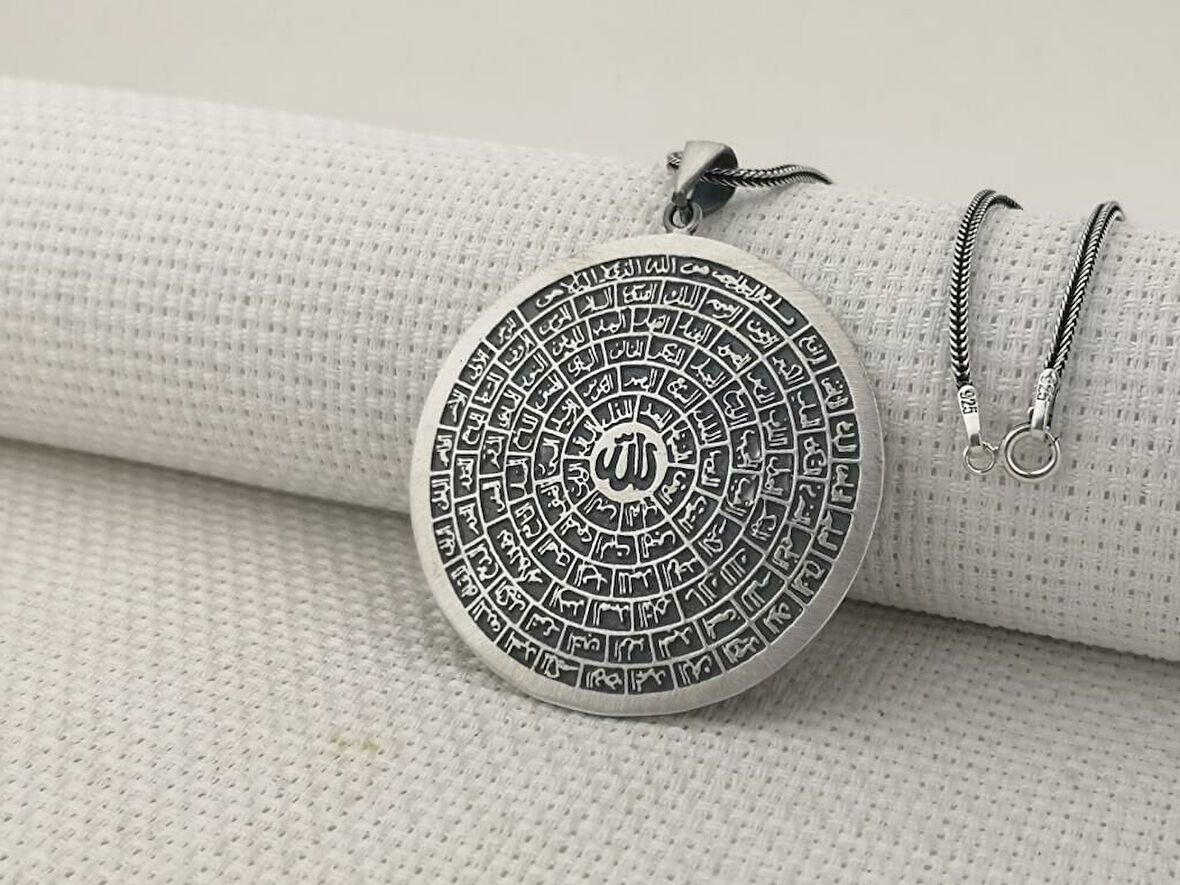 Esmaul Husna Dualı Büyük Boy 925 Ayar Gümüş Erkek Kolye