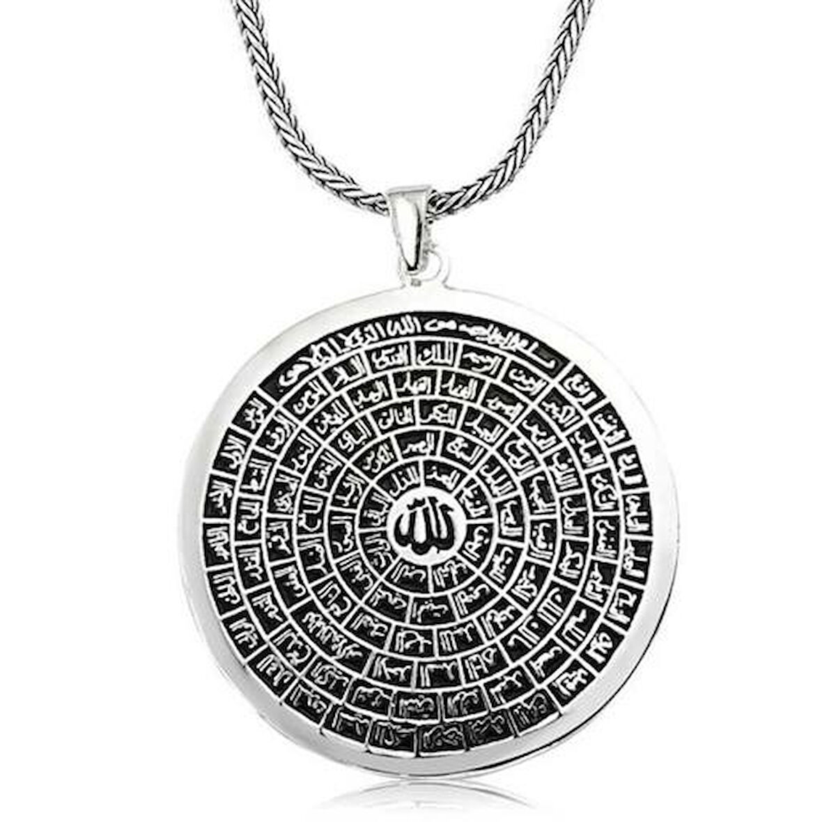 Esmaul Husna Dualı Büyük Boy 925 Ayar Gümüş Erkek Kolye