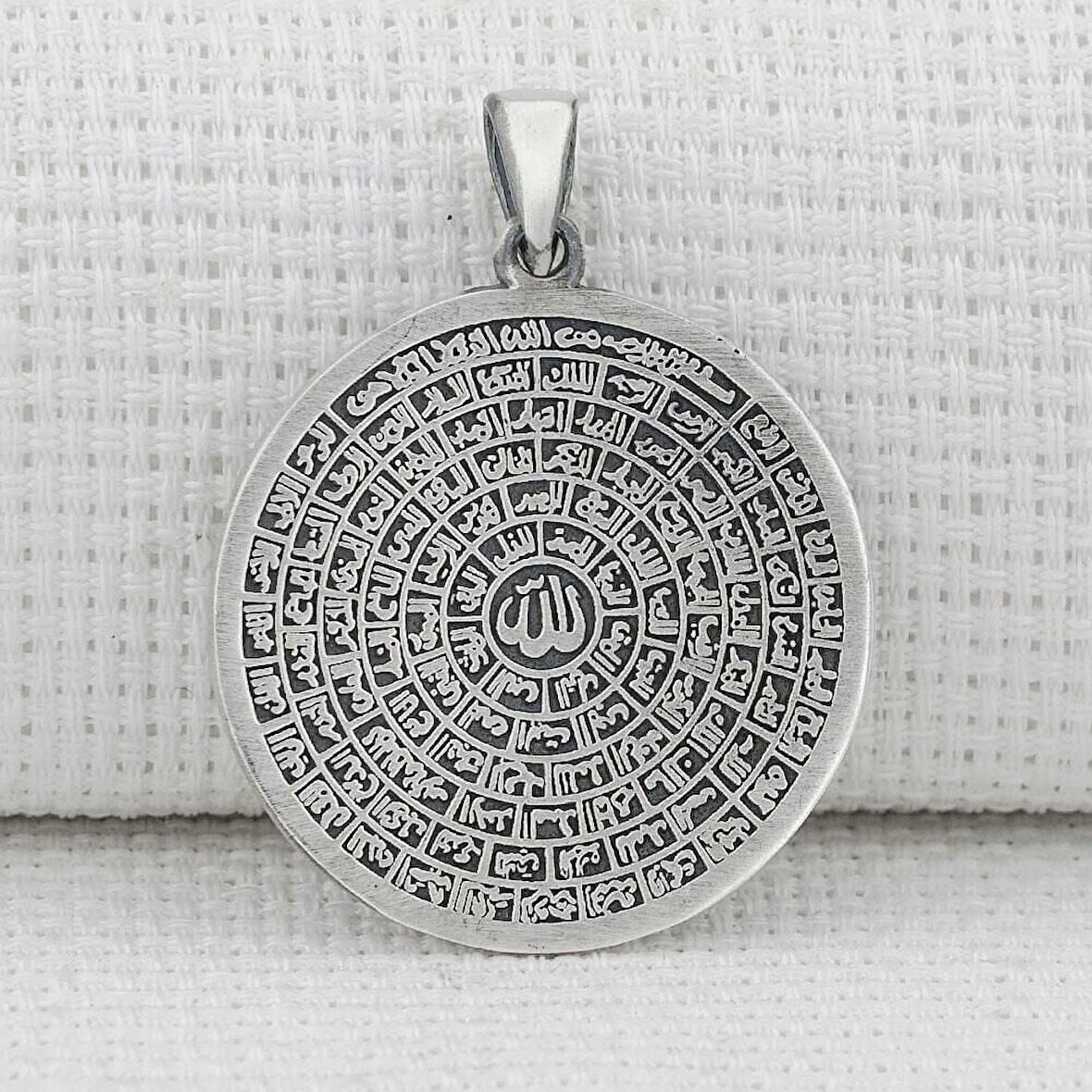 Esmaul Husna Dualı Büyük Boy 925 Ayar Gümüş Erkek Kolye Ucu