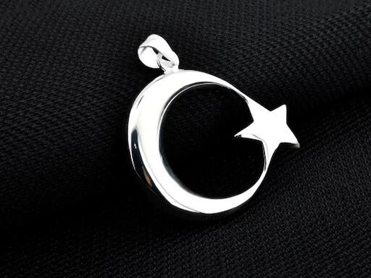 Şanlı Ay Yıldız Büyük Boy  925 Ayar Gümüş Erkek Kolye Ucu