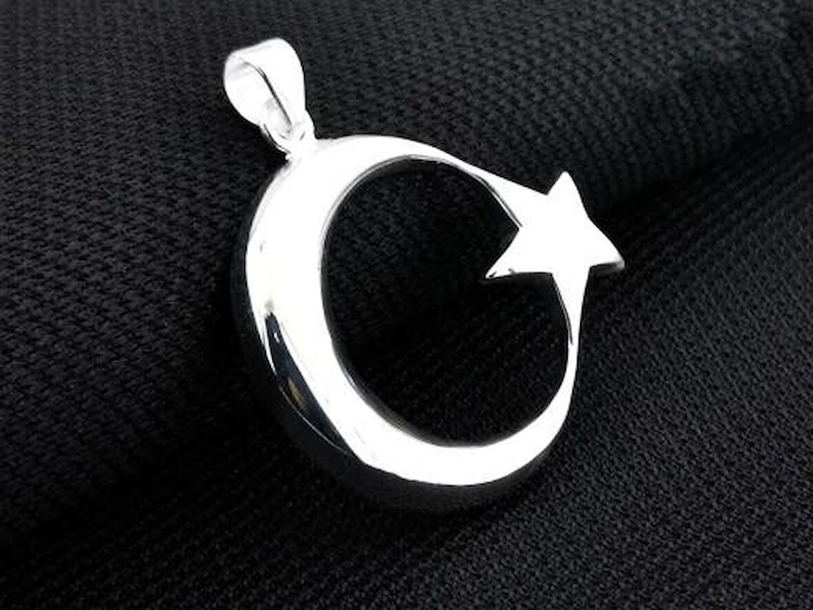 Şanlı Ay Yıldız Büyük Boy  925 Ayar Gümüş Erkek Kolye Ucu