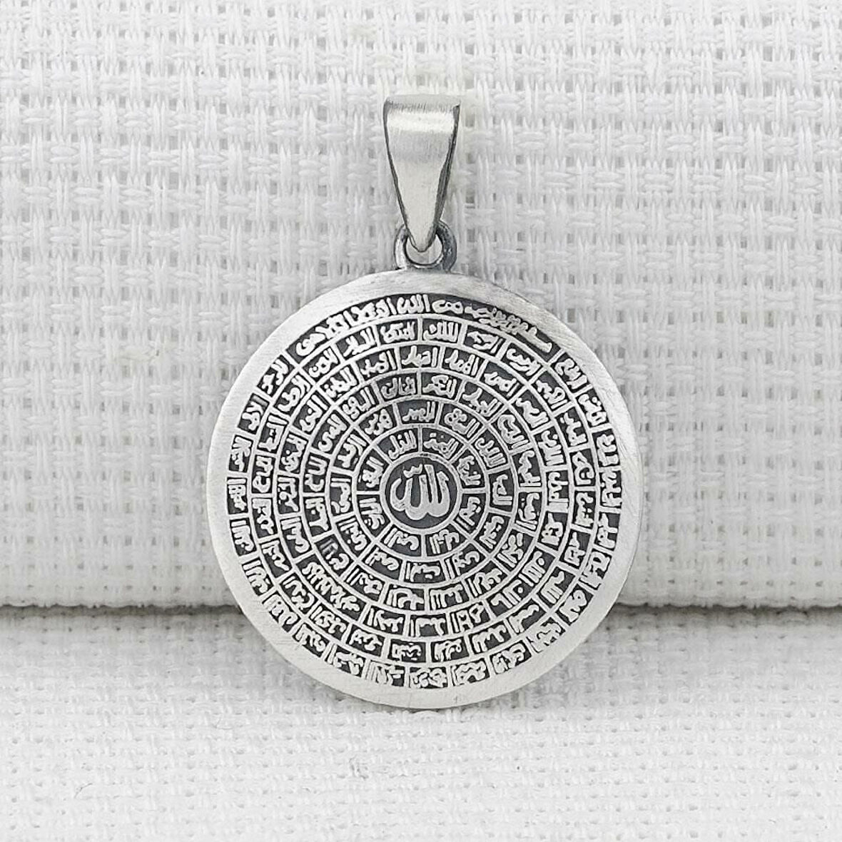 Esmaul Husna Dualı Büyük Boy 925 Ayar Gümüş Erkek Kolye Ucu