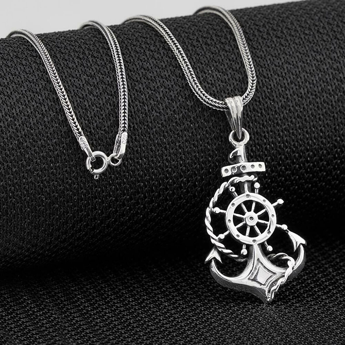 Denizci Çapa Dümen 925 Ayar Gümüş Erkek Kolye