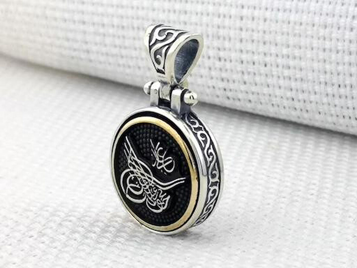 Osmanlı Tuğra Desenli Ortası Dönen 925 Ayar Gümüş Erkek Kolye Ucu