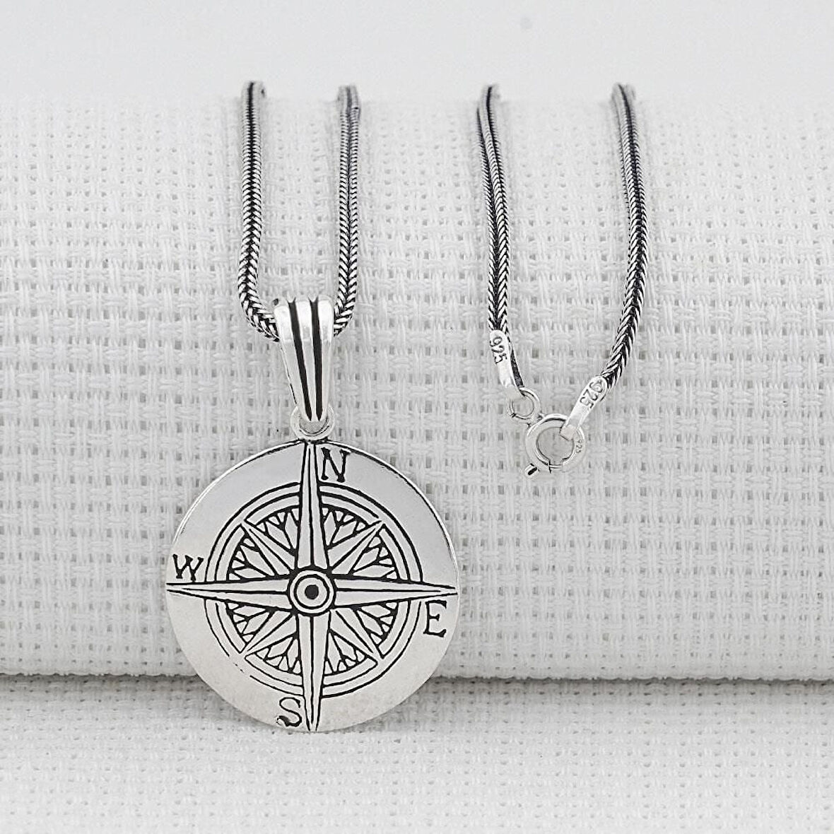 Pusula 925 Ayar Gümüş Erkek Kolye