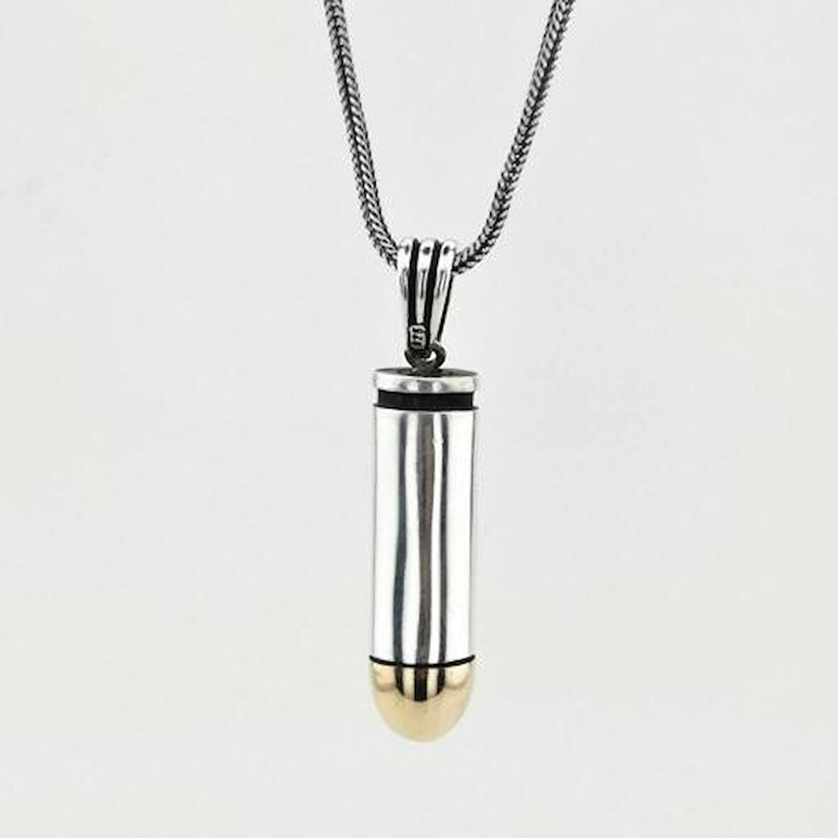 Özel Mermi Kurşun 925 Ayar Gümüş Erkek Kolye