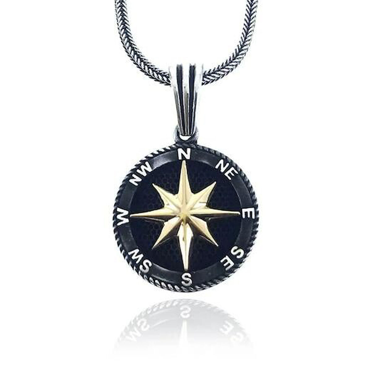 Pusula Tasarımlı 925 Ayar Gümüş Erkek Kolye