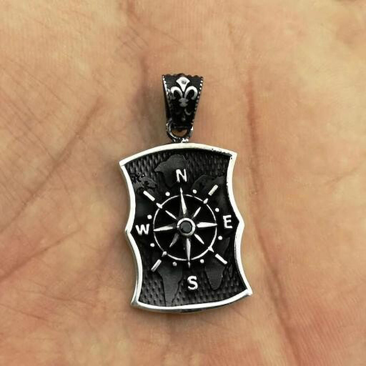 Özel Pusula Tasarımlı  925 Ayar Gümüş Erkek Kolye Ucu