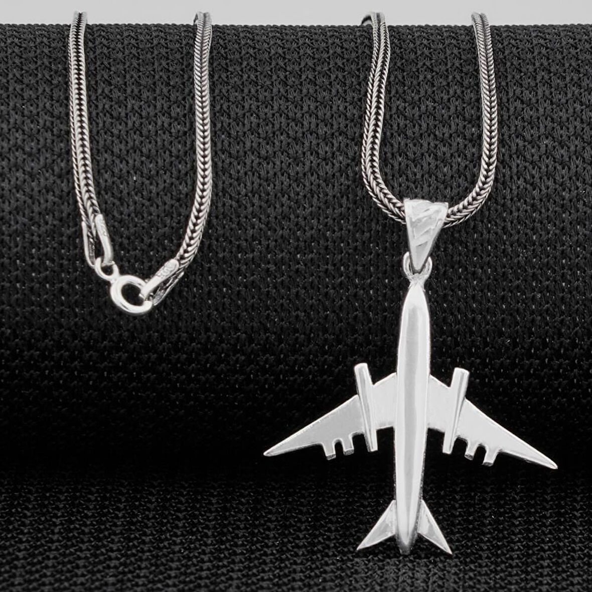 Uçak Tsarımlı  925 Ayar Gümüş Erkek Kolye
