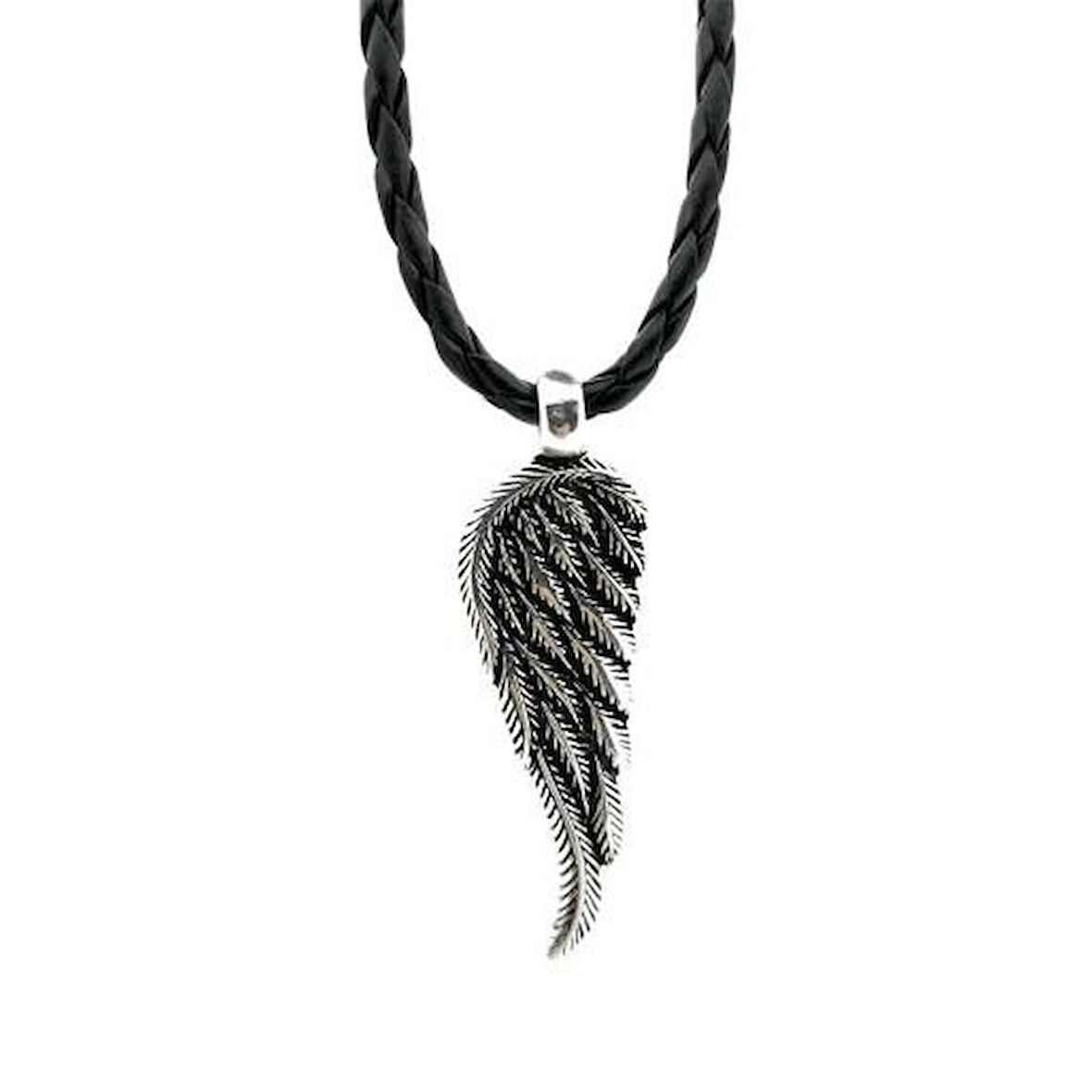 Özel Kartal Kanadı Tasarımlı Deri İpli 925 Ayar Gümüş Erkek Kolye