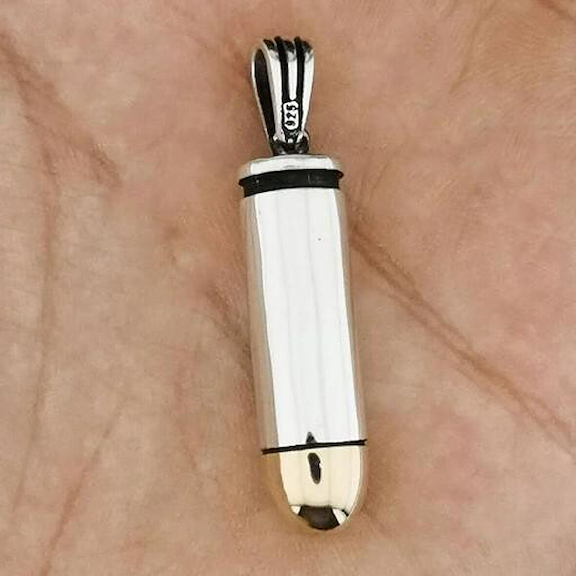 Özel Mermi Kurşun 925 Ayar Gümüş Erkek Kolye