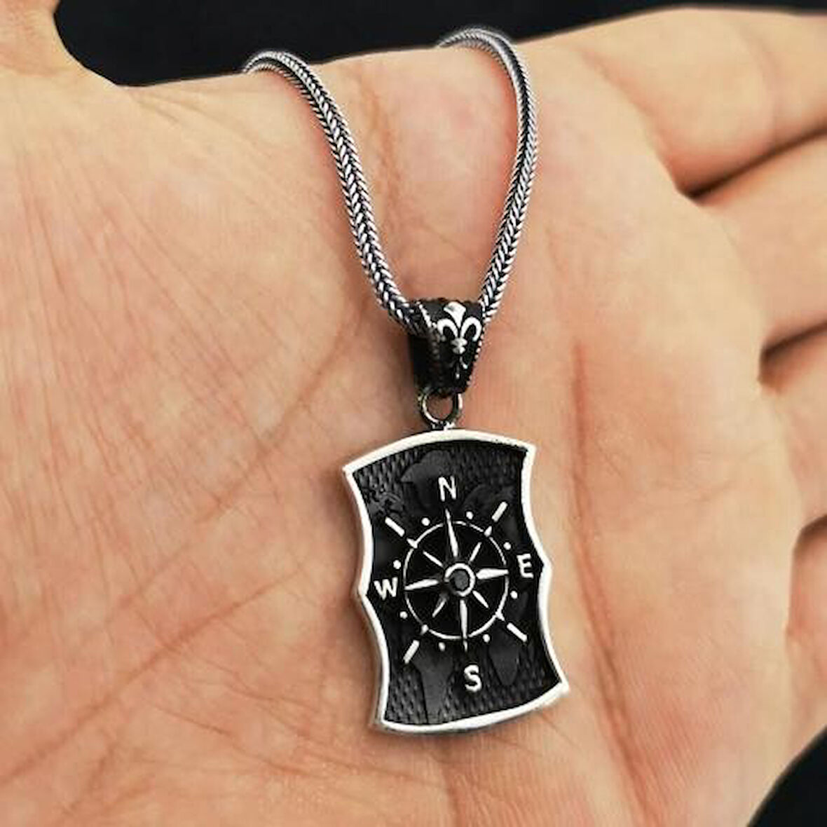 Özel Pusula Tasarımlı  925 Ayar Gümüş Erkek Kolye