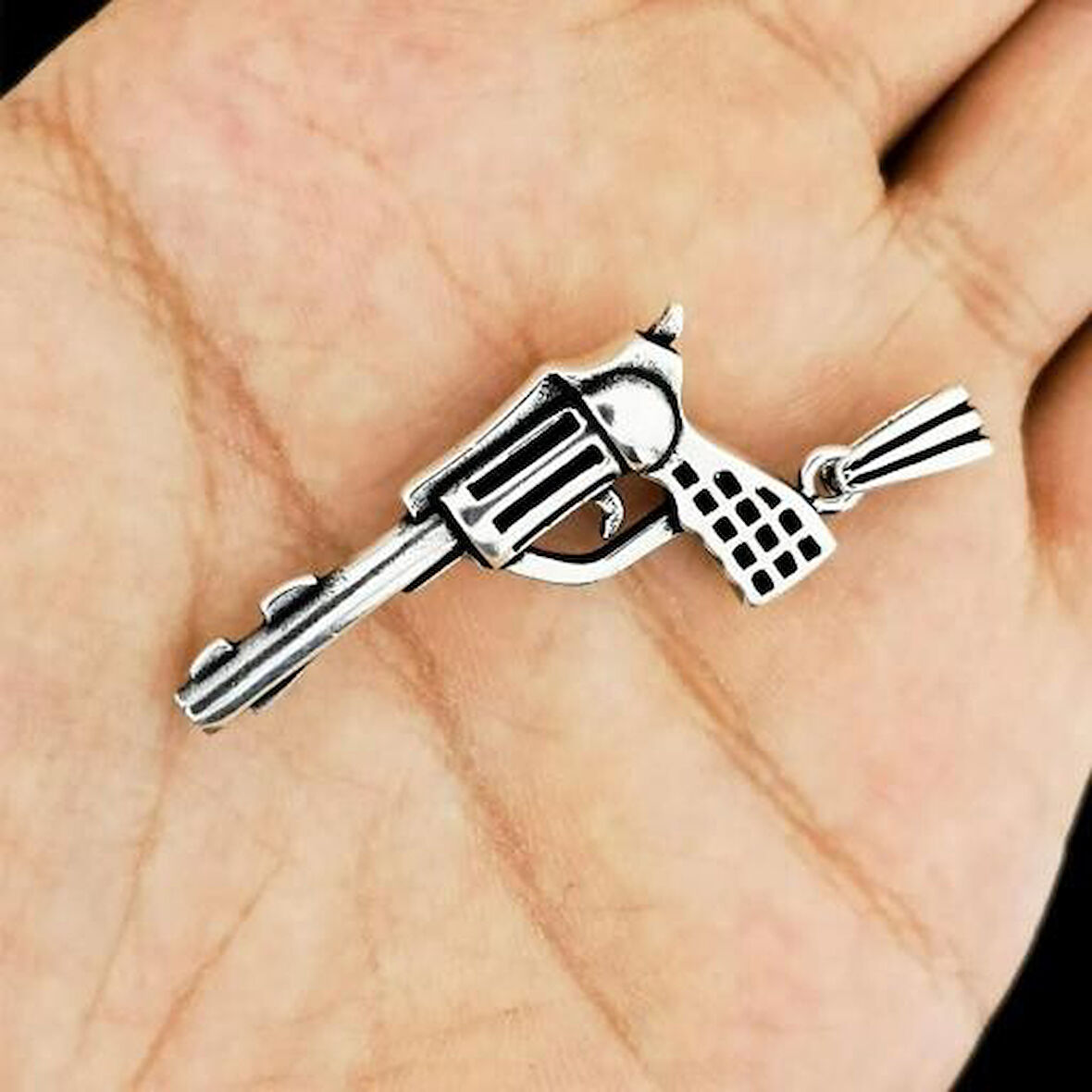 Özel Tabanca Tasarımlı 925 Ayar Gümüş Erkek Kolye Ucu