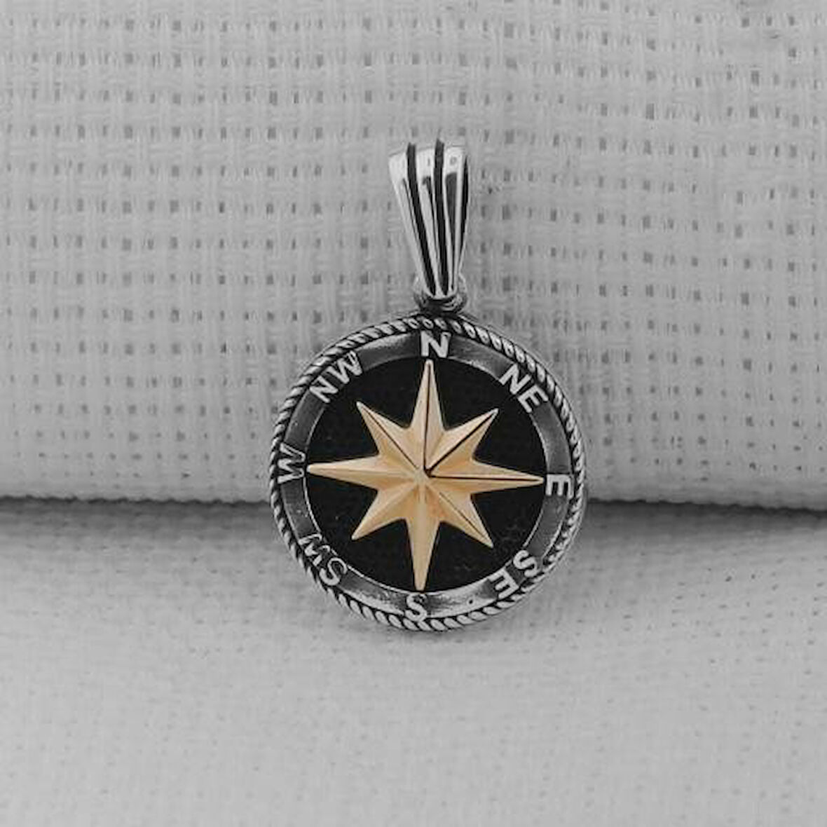 Pusula 925 Ayar Gümüş Erkek Kolye Ucu