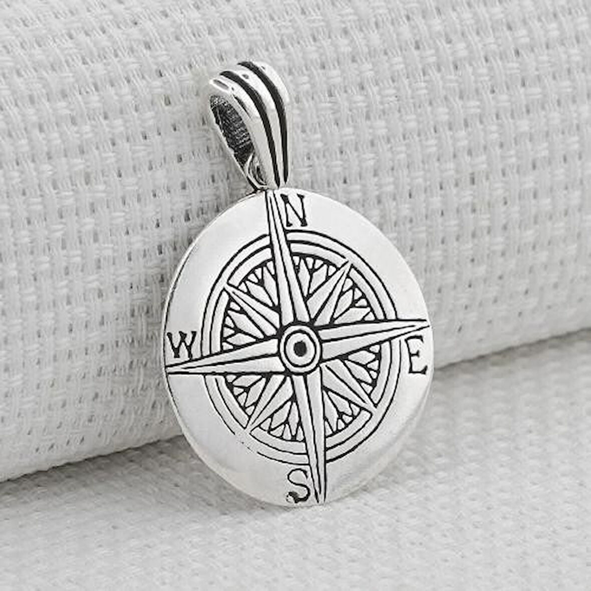 Pusula Yön Tasarımlı 925 Ayar Gümüş Erkek Kolye