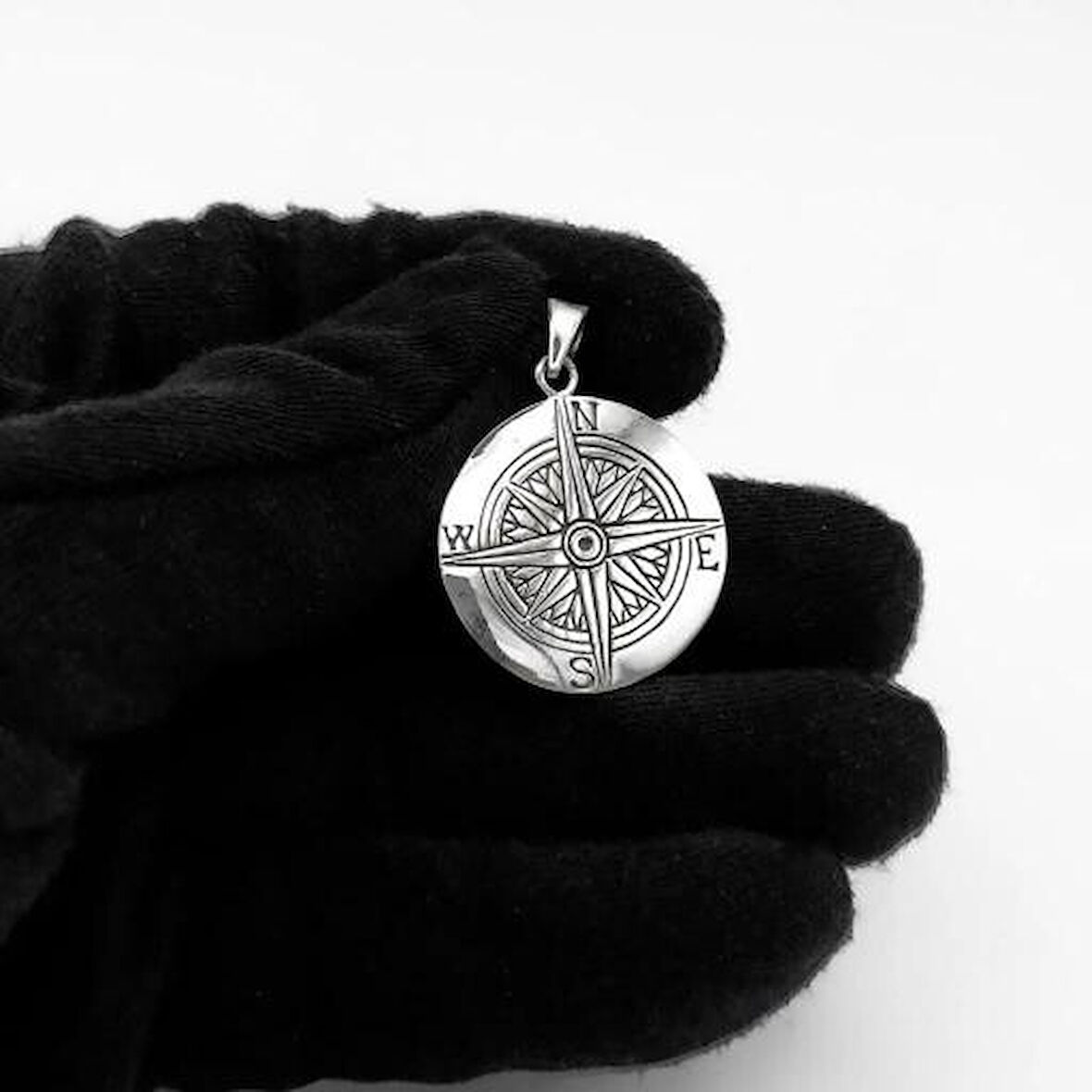 Pusula Yön Tasarımlı 925 Ayar Gümüş Erkek Kolye Ucu