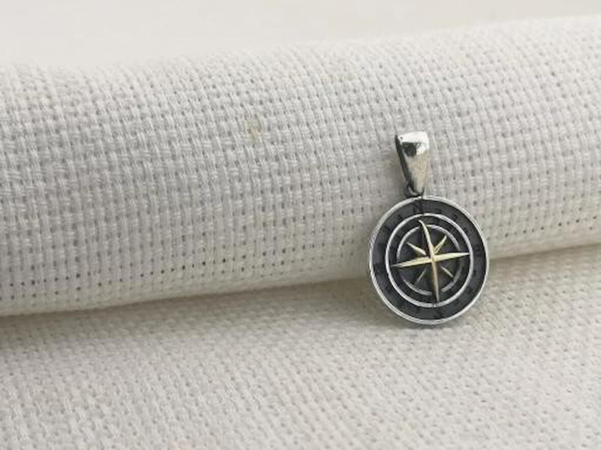 Pusula 925 Ayar Gümüş Erkek Kolye Ucu