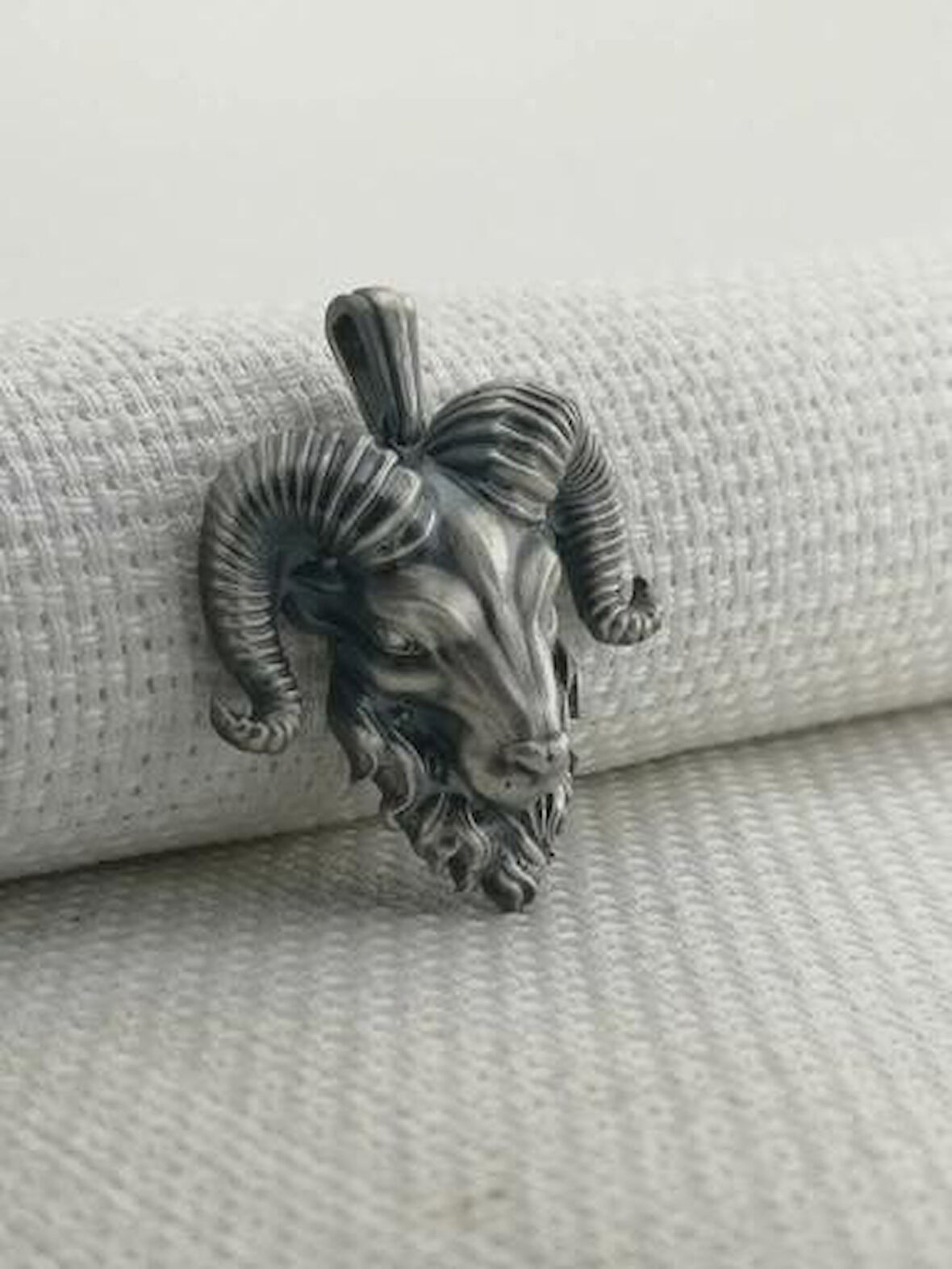 Sakallı Koç Başı Üç Boyutlu 925 Ayar Gümüş Erkek Kolye Ucu