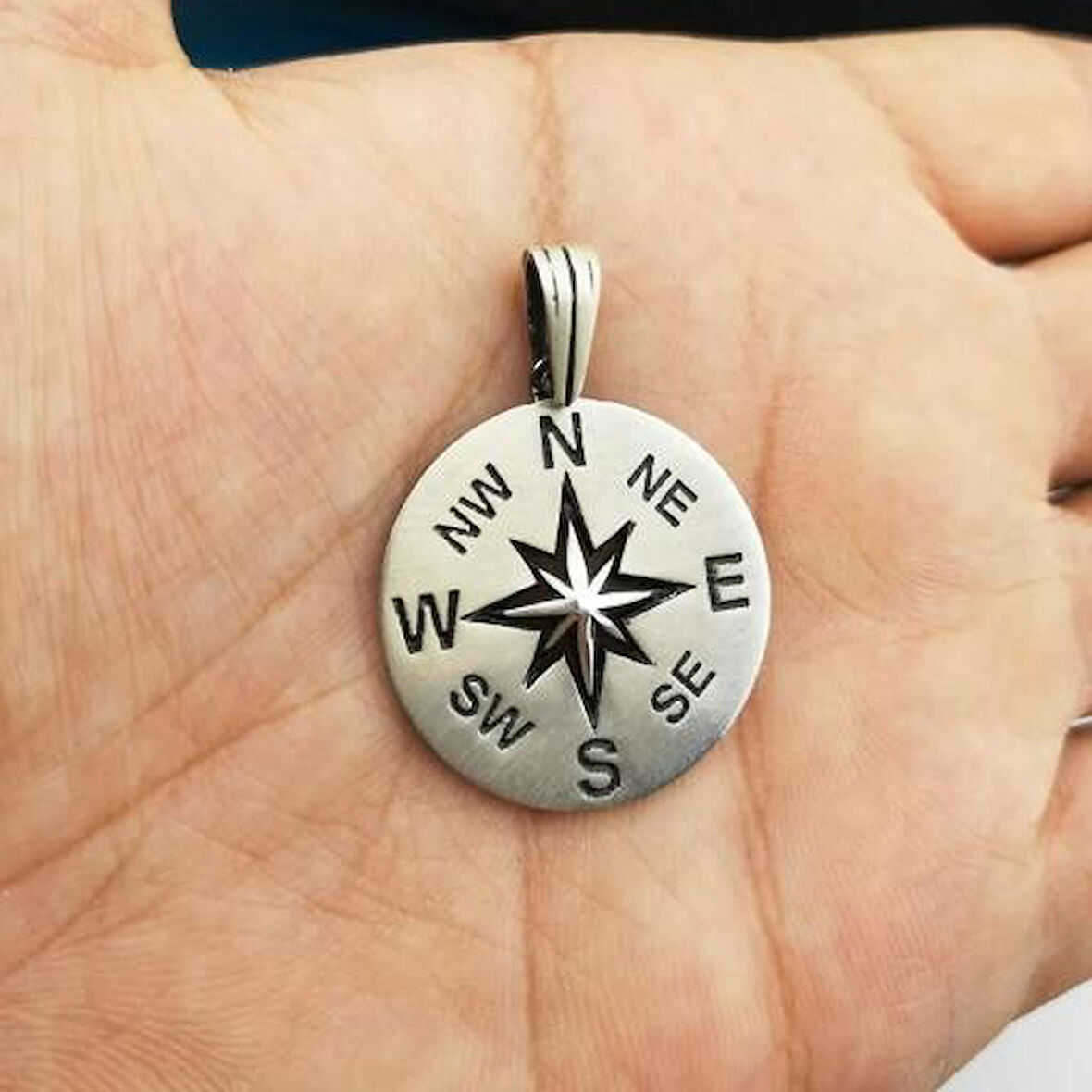 Pusula Tasarımlı 925 Ayar Gümüş Erkek Kolye Ucu