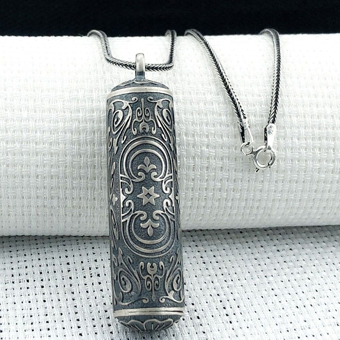 Silindir Cevşeni Kebir Dualı 925 Ayar Gümüş Erkek Kolye