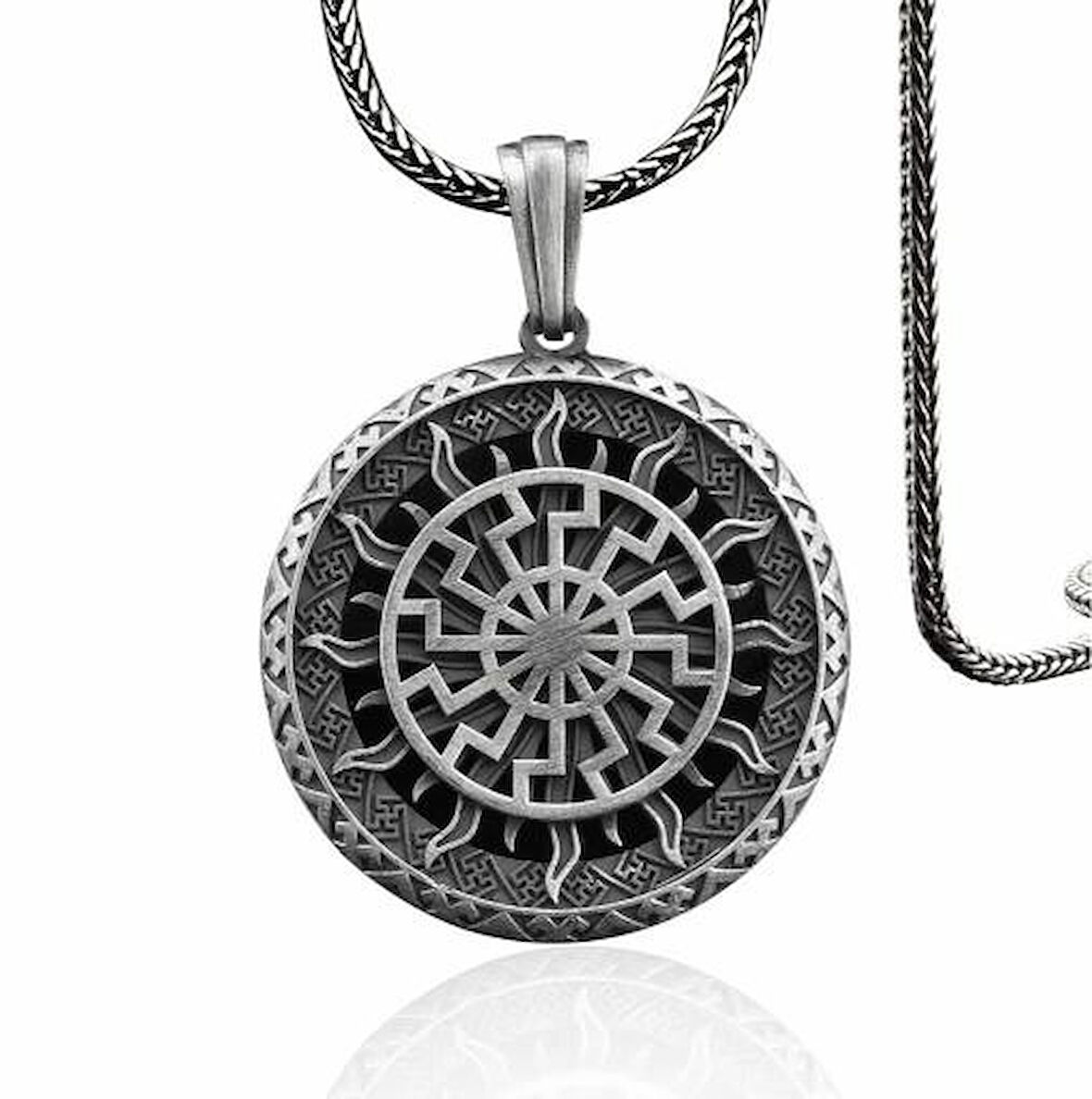 Svarog Slav Güneş Tanrısı 925 Ayar Gümüş Erkek Kolye