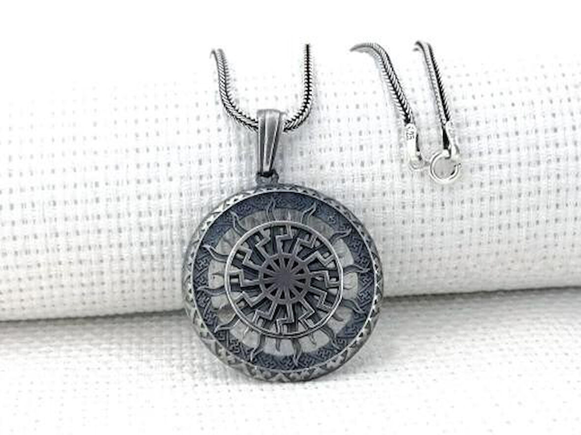 Svarog Slav Güneş Tanrısı 925 Ayar Gümüş Erkek Kolye